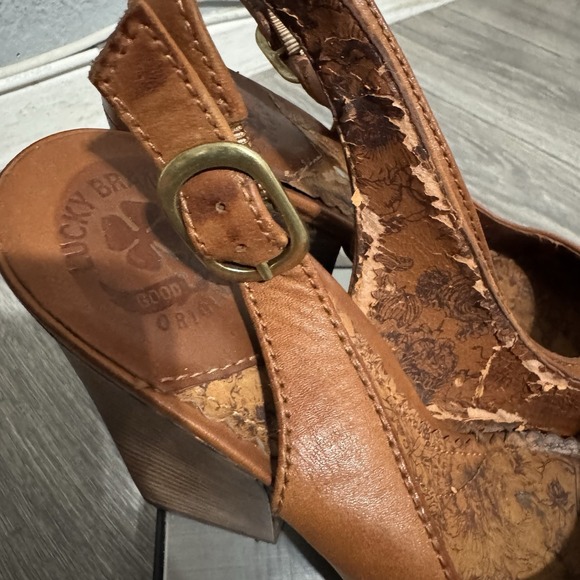 Lucky Brand Women's Brown Leather Heels Sz 8.5M Chunky Y2K Slingback Platform - Picture 12 of 13